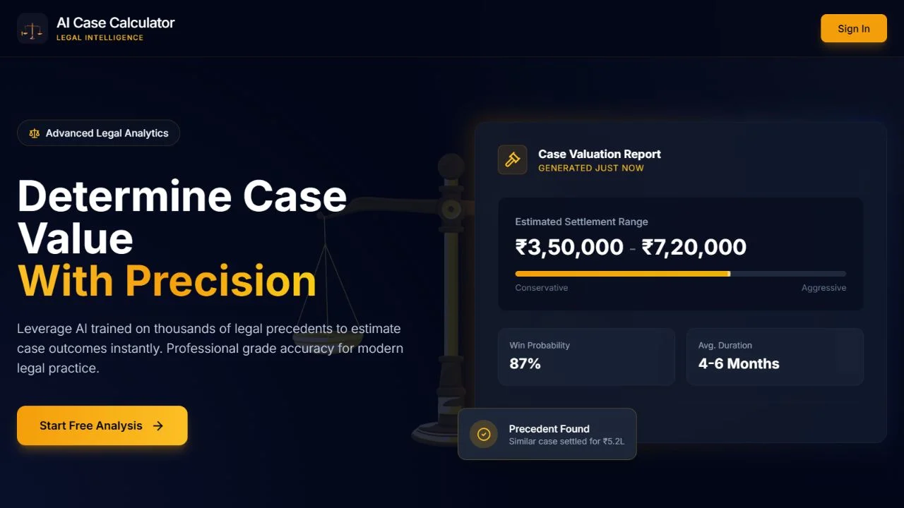 AI Case Calculator website preview